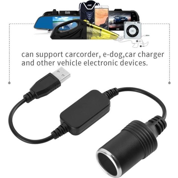 Convertisseur de prise d'allume-cigare, Port usb à 12v voiture allume-cigare prise femelle convertisseur adaptateur cordon-DUO