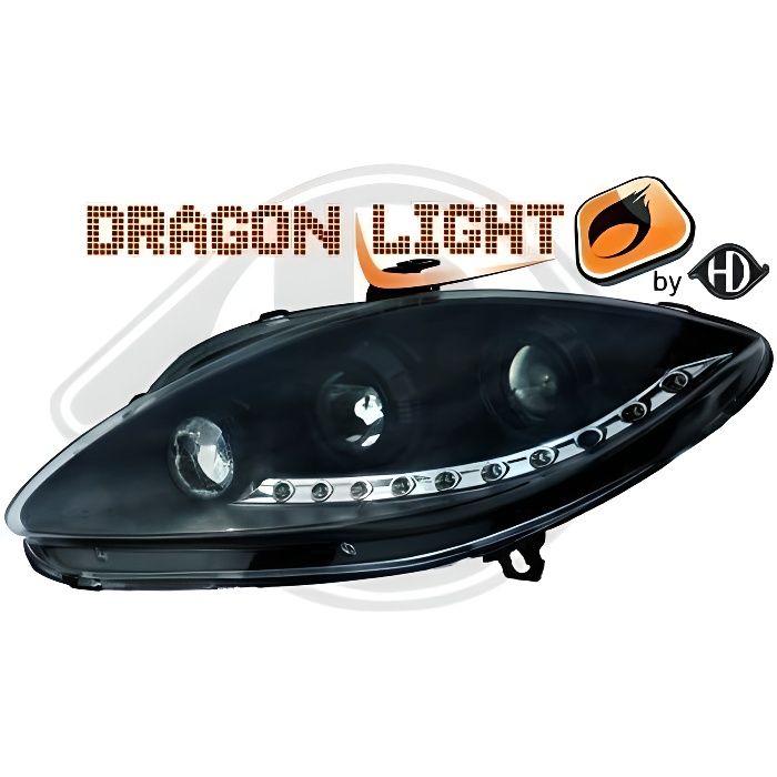 7495485 , Paire de Feux Phares Daylight LED noir pour SEAT Toledo - Leon - Altea 1P de 2004 a 2009