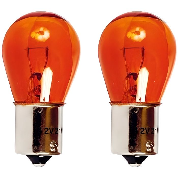 2 Ampoules BAu15S - 12V - 21W - Eclairage Orange - plots decales - Clignotants