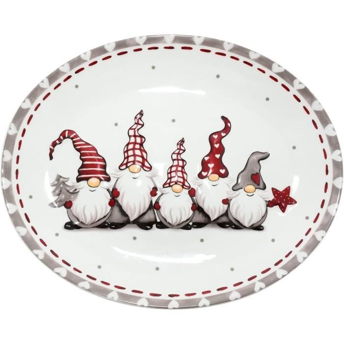 Plateau de service ovale XL 30 x 24 cm – Design en relief 2D – Plat de service Dolomit en céramique – Plat de service Noël – Vaissel