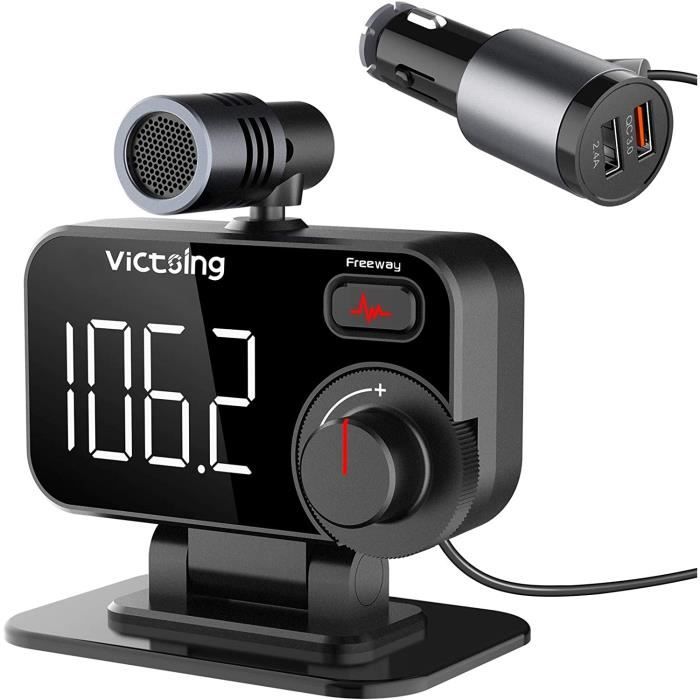 TRANSMETTEUR FM DE VOITURE VicTsing Transmetteur FM Bluetooth 5.0 Charge Rapide QC3.0 5V-2.4A Kit Main Libre Voiture Bluetooth M38