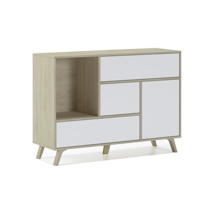 Buffet WIND 1 porte, 3 tiroirs, structure de couleur Puccini, couleur de porte et tiroirs Blanc. 120x40x86cm.