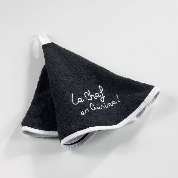 CDaffaires Essuie-main rond (0) 60 cm eponge brodee cuistot Noir