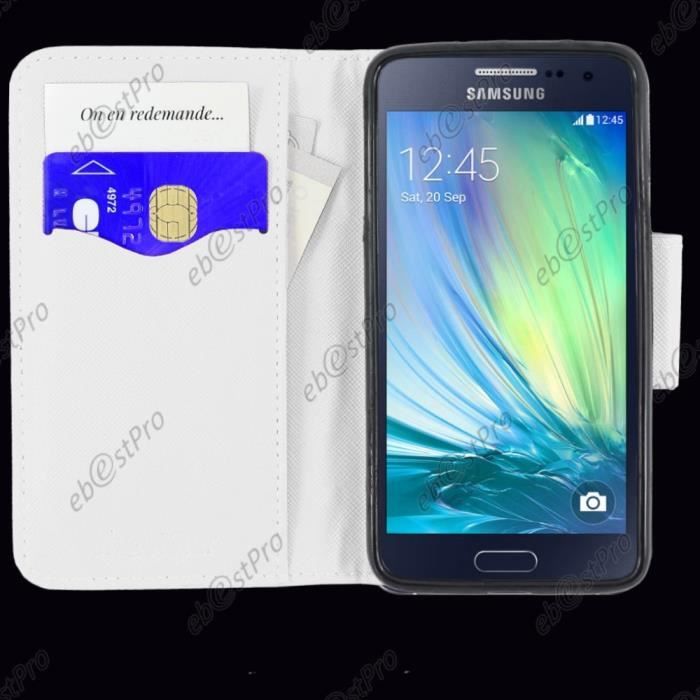 Etui livre Samsung Galaxy A3 SM-A300F, Blanc +Film