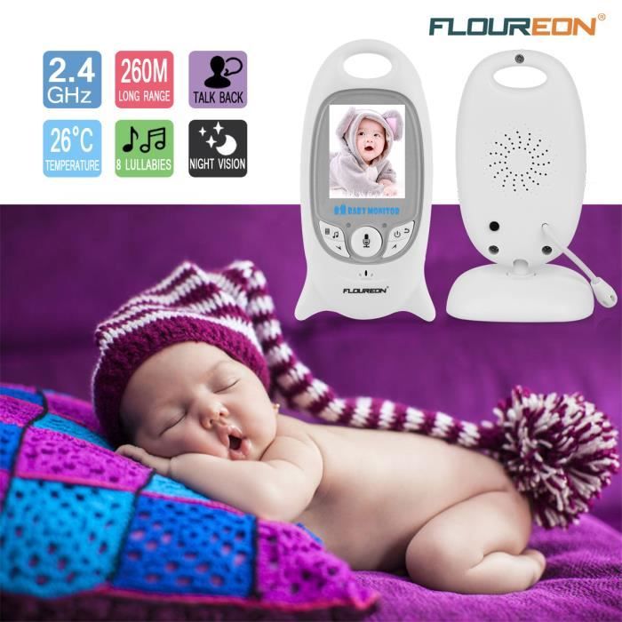 Moniteur Bébé Babyphone Caméra Numérique Sans FilFLOUREON 2.4 GHz Sécurité Caméra Affichage de la Température 2 Voies Conversation