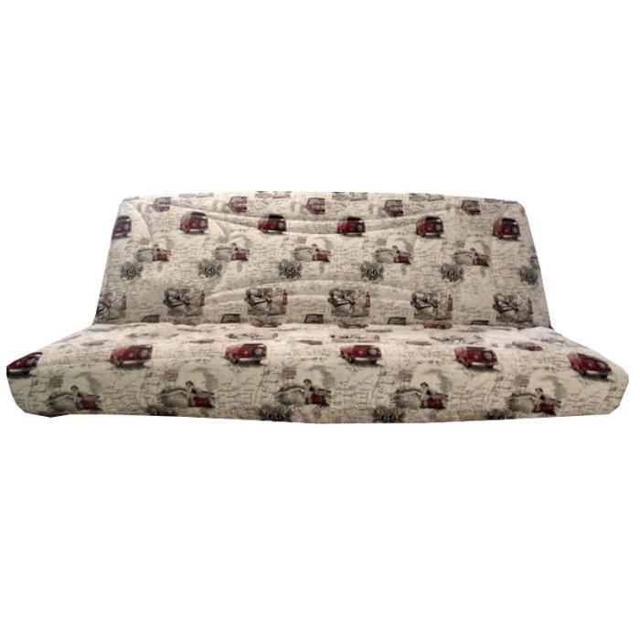 Housse matelassée pour banquette clic clac 120 x 190 JACQUARD ROUTE 66 - dos non recouvert