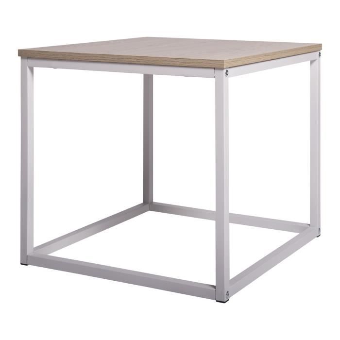Table d'appoint Carré - Bois et Blanc - Style industriel - L 50 x P 50 x H 45 cm - KITTY