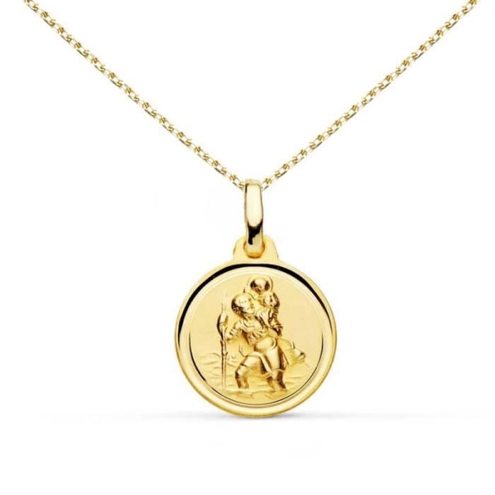 Collier - Médaille Or 18 Carats 750/1000 Saint Christophe - Chaîne Dorée - Gravure Offerte
