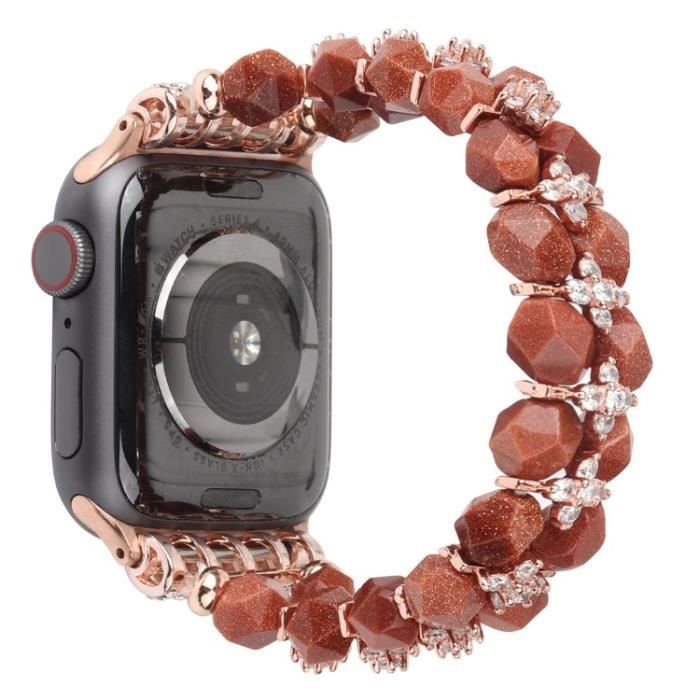 Faux Perle Strass Décor Bracelet Montre Pour Apple Watch Series 7 41Mm-Série 6-5-4-Se 40Mm Series 3-2-1 38Mm - Brun