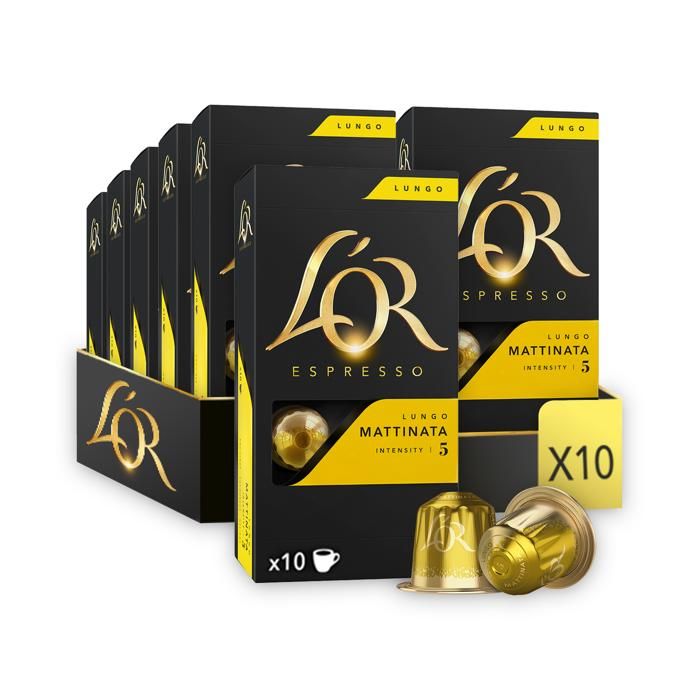 L'Or Espresso Café - 100 Capsules Lungo Mattinata Intensité 5 - Compatibles Nespresso®* - Lot de 10 x 10