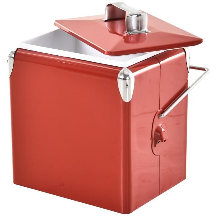 Glacière vintage glacière de camping portable 13L poignée décapsuleur acier inox. métal blanc rouge 33x24x35cm Rouge