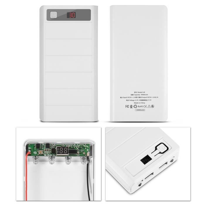 JINXN boîtier de banque de puissance 20000mAh 8 x 18650 Batteries Power Bank Kit Case Shell Dual USB + Type-C + Micro USB Port