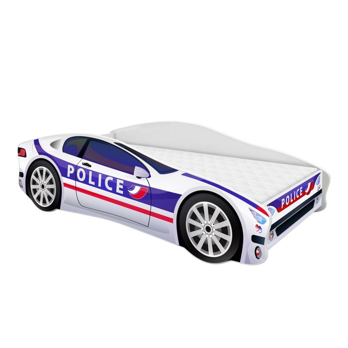 ACMA Lit enfant Bébé Toddler avec Matelas Sommier Police Voiture De Course 140x70 cm