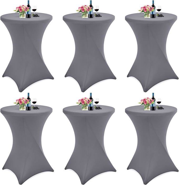 Lot De 2 Housses De Table Mange-Debout Ronde Ø80-85 Cm Anthracite - Nappe Stretch Bistrot Élégante, Infroissable, Protection Table Cocktail DETEX