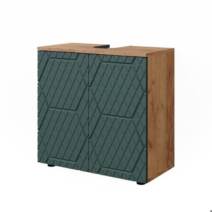 Meuble sous lavabo Irma 60x59cm Vert/Chêne de force doré Vicco 42847