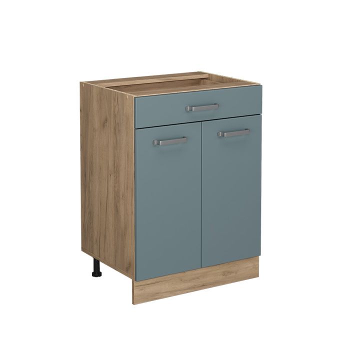 Meuble cuisine R-Line 60cm avec tiroir sans PT Bleu-gris/Chêne de force doré Vicco 41095