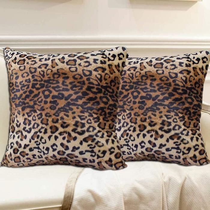 20x20 Pouces Animal Sauvage Peau De Léopard Doux Coussin Couvre 2 Pcs Housse De Coussin Pour Enfants Canapé Maison Doux En Peluche