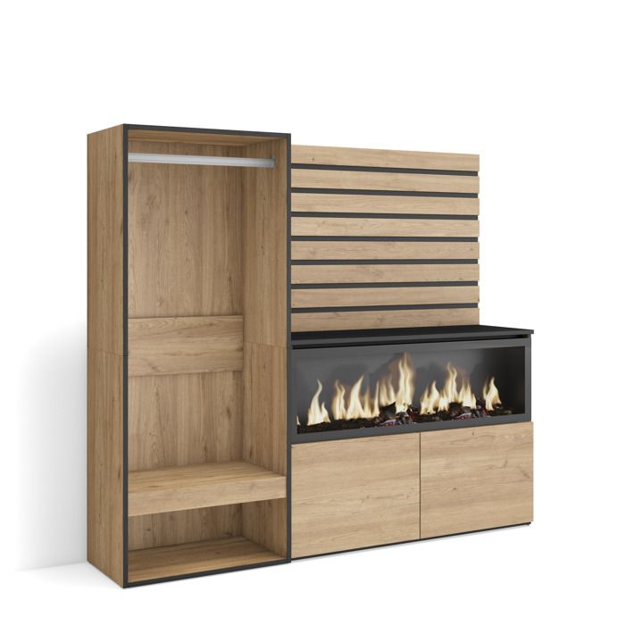 Buffet Bahut 167x35x145 cm Chambre à coucher pièce Cheminée électrique XXL Vestiaire ouvert Chêne RF3396