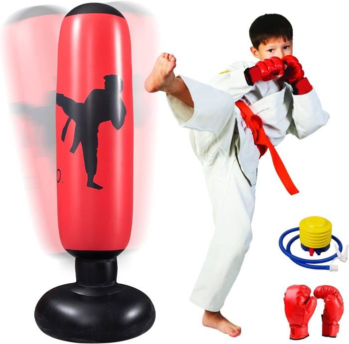 Punching-Ball Debout Libres, Sac de Frappe Gonflable, Sac Bop de Rebond