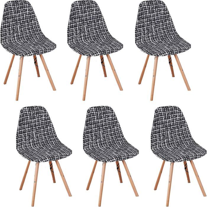 6Pcs Housse de Chaise Scandinaves Extensible Housse de Chaise de Salle à Manger tissées en noir et blanc 6Pcs Housse de Chaise Scandinaves Extensible Housse de Chaise de Salle à Manger tissées en noir et blanc
