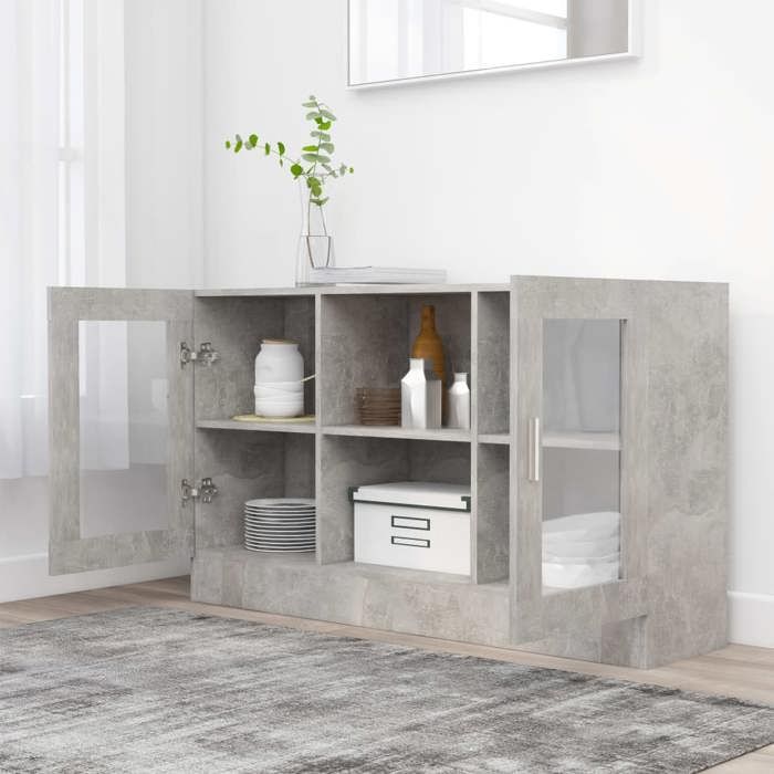 Buffet CHIC Armoire à vitrine Gris béton 120x30 5x70 cm Bois d’ingénierie LL0000044237