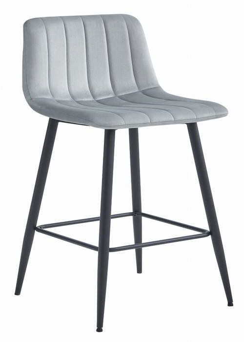 MADAME MEUBLE Tabouret de Bar POZZA Design Ergonomique Velours Gris Argenté