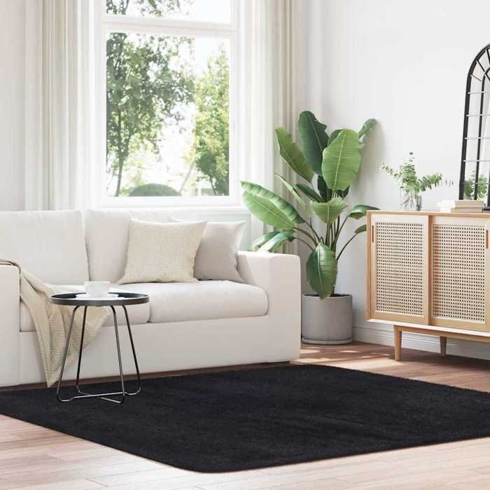 vidaXL Tapis shaggy à poils longs noir 200x200 cm polyester tapis tapis de chambre tapis moderne tapis de salon tapis 4102878