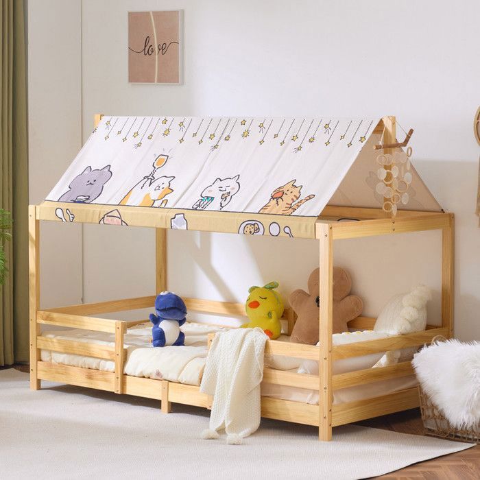 Lit cabane Enfant 90 x 190 cm - ALIGHTUP - avec baldaquin en Tissu sommier et barrières Pin Naturel(Sans Matelas) Lit cabane Enfant 90 x 190 cm - ALIGHTUP - avec baldaquin en Tissu sommier et barrières Pin Naturel(Sans Matelas)