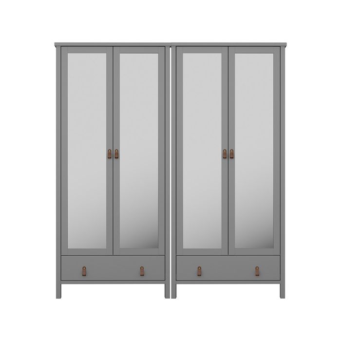 Tromsø armoire de rangement 4 portes miroir 1 tiroir gris. Tromsø armoire de rangement 4 portes miroir 1 tiroir gris.