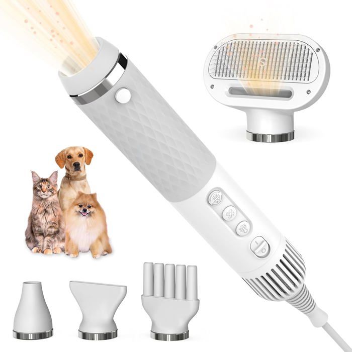 Séchoir pour Chien 5 en 1 Sèche Poils pour Chien et Chats Pulseur pour Chien Sèche Cheveux avec Brosse Slicker