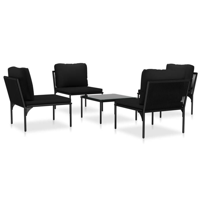 Soldes Dété* Ensemble de salon de jardin - 5 pcs - Mobilier dextérieur - avec coussins Noir PVC - Anti corrosion FR7422115