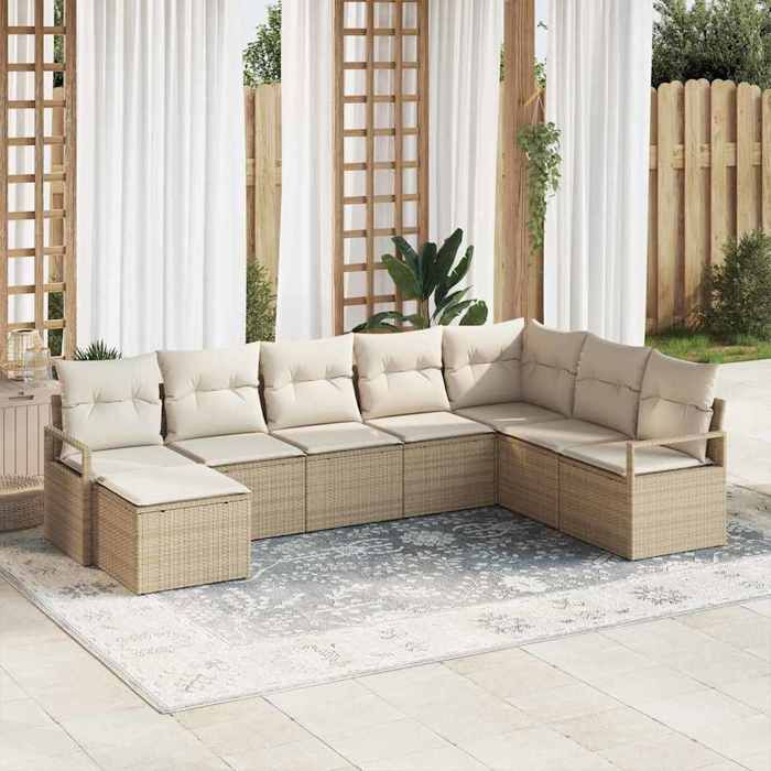vidaXL Ensemble de Canapés avec coussin 8 pcs Beige polyrotin 3346501