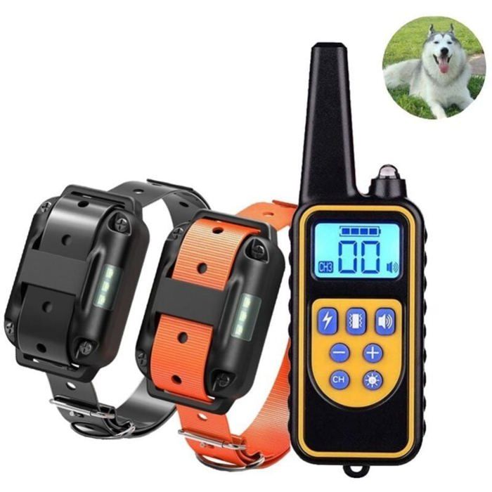 Meilleurs prix pour Collier de dressage pour chien double étanche et rechargeable IP67 avec une portée de 800 m avec 99 niveaux de vibration choc éle