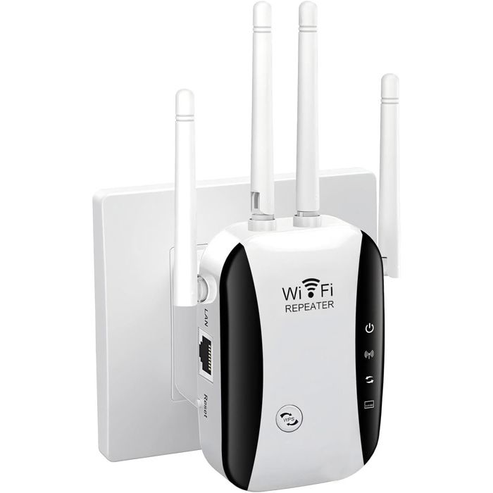 Répéteur WiFi Puissant 300 Mbps 4 Antennes - Amplificateur Signal WiFi Avec 2 Ports LAN, Modes Répéteur Routeur AP, Couverture 300 M²