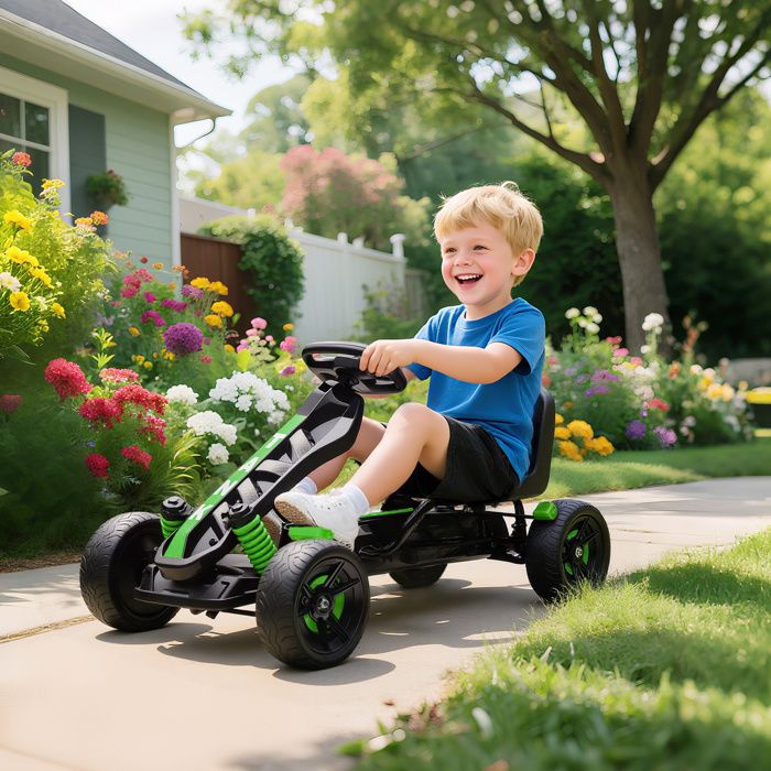 HyperMotion – Go-kart à Pédales Pour Enfants 3-5 Ans – Double Frein à Main, 2 Modes (avant/arrière) – Roues Métal/plastique – Gris