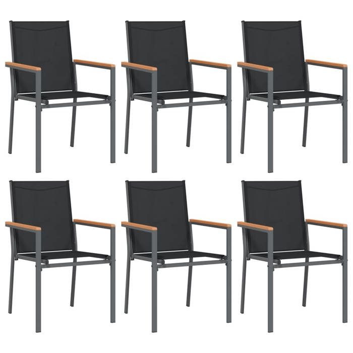 CHIC Chaises de jardin lot de 6（6 pcs) noir 55x615x90cm textilène et acier - 55x615x90 cm 234174 S11