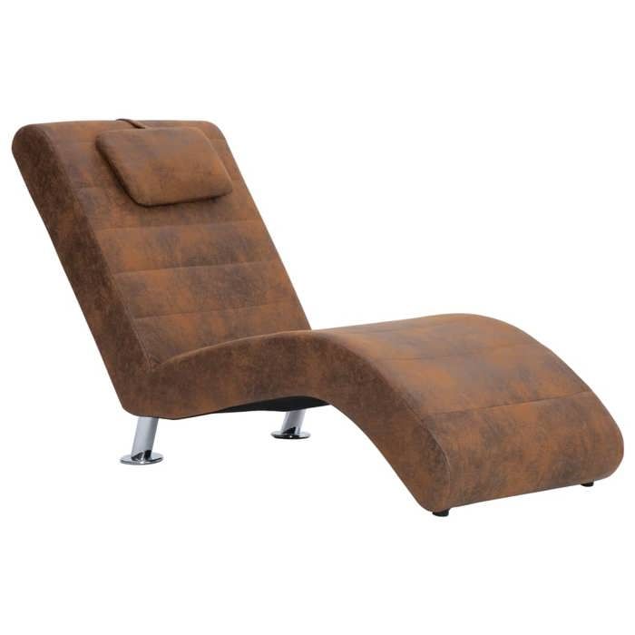 BESTMéridienne chaise longue - Contemporainchaise de canapé avec oreiller marron Similicuir daim - L144 x P59 x H79 cm N