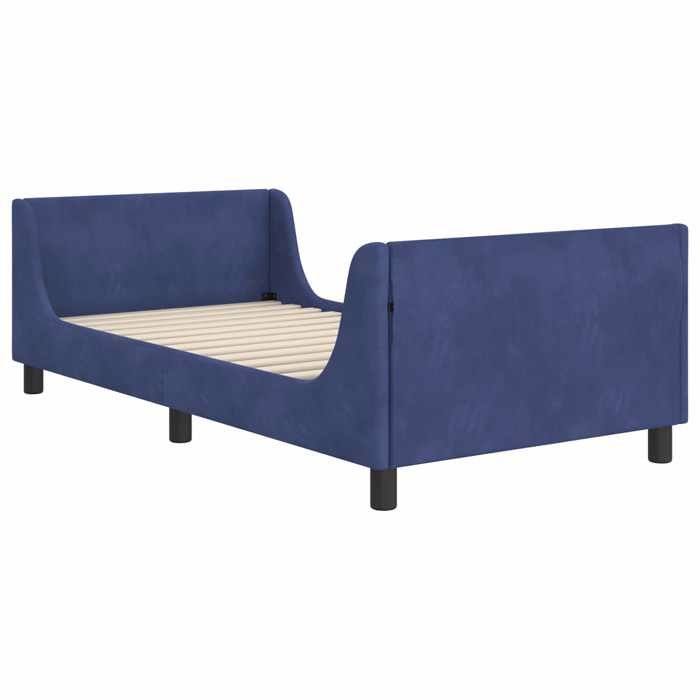 Lit enfant avec tête de lit - UU - Bleu police - Velours - 195x96x60 cm - Lit simple 90x190 cm - Poids maximal 140 kg