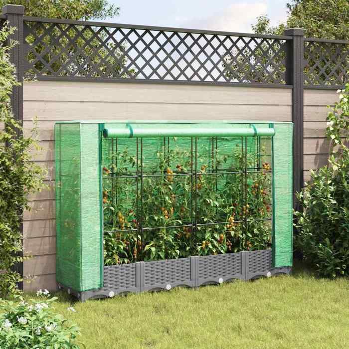 Jardinière de balcon Gris - Sarazyj® Jardinière surélevée avec housse aspect rotin 160x40x123 cm - J639753