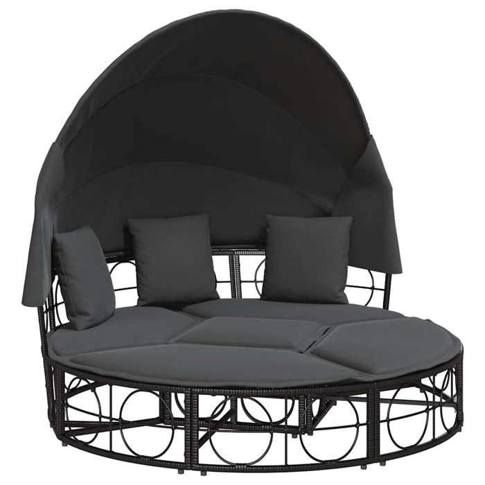 STAR SALE® Lit de repos dextérieur - 2 personnes - avec auvent et coussins résine tressée 160x151 cm T3767