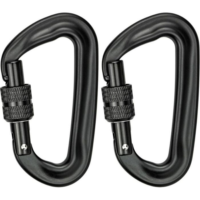 2Pcs Mousqueton Escalade 12KN (1200KG) Robustes Mousqueton Aluminium Mousqueton à Verrouillage en Forme de D pour Hamacs Balançoir
