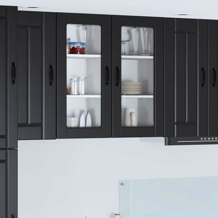Armoire de cuisine - (2 pcs) - Meuble rangement - Noir 40x31x80 cm Bois dingénierie A3576