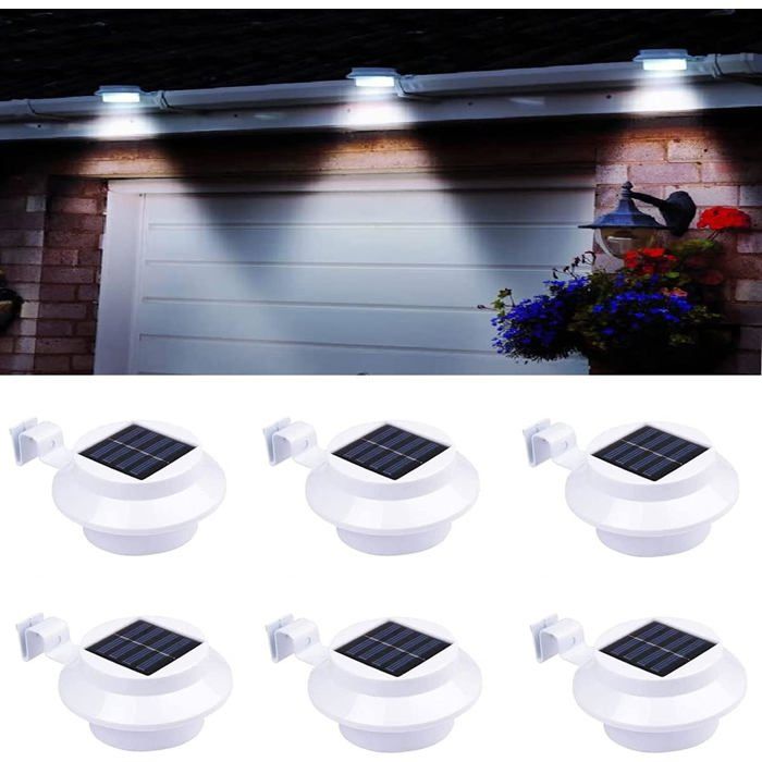 Lot 6 Lampes Solaires Extérieur Étanche Applique Murale LED avec Support Réglable pour Jardin Cour Mur