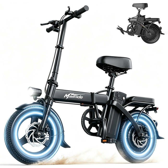 Vélo Électrique Pliable Roues 14 Batterie amovible 48V15Ah-250W-Autonomie 30-40km(PAS)-Avec siège arrière-MAIRIDE EBIKE F6