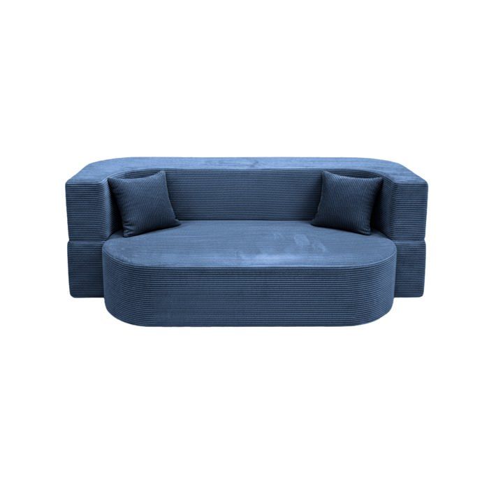 VENEDA - Canapé droit convertible velours côtelé 3 places Bleu