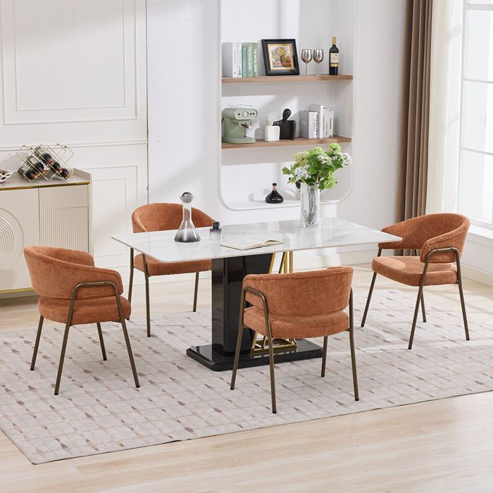 Lot de 4 Chaises de Salle à Manger Chaise de Cuisine Chaise Salon en Chenille Rembourrée Pieds en Métal Orange