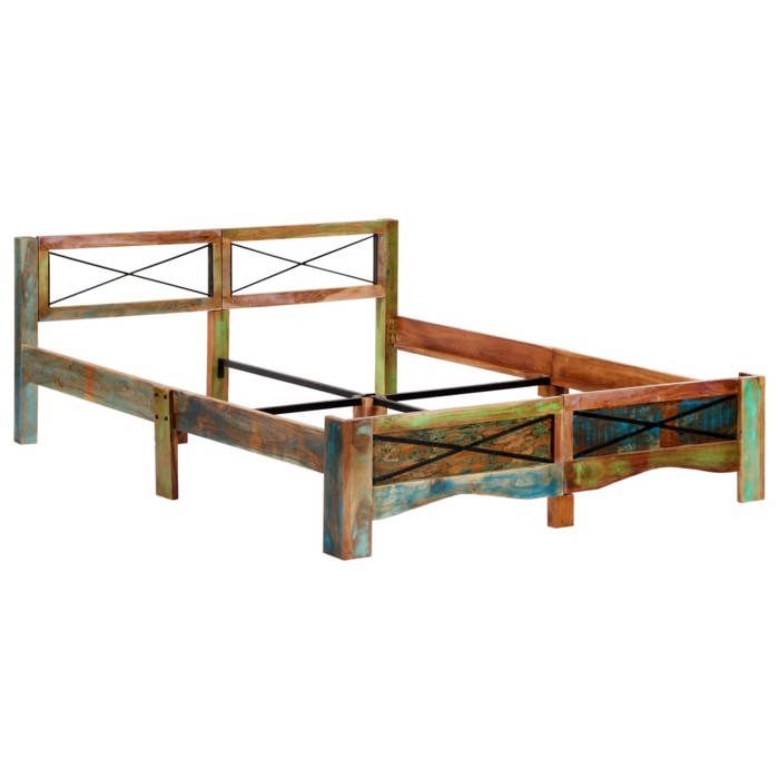 Structure de lit double/2 personnes - résistant et durable - Cadre de lit - bois de récupération massif 160x200 cm @79058vph47y