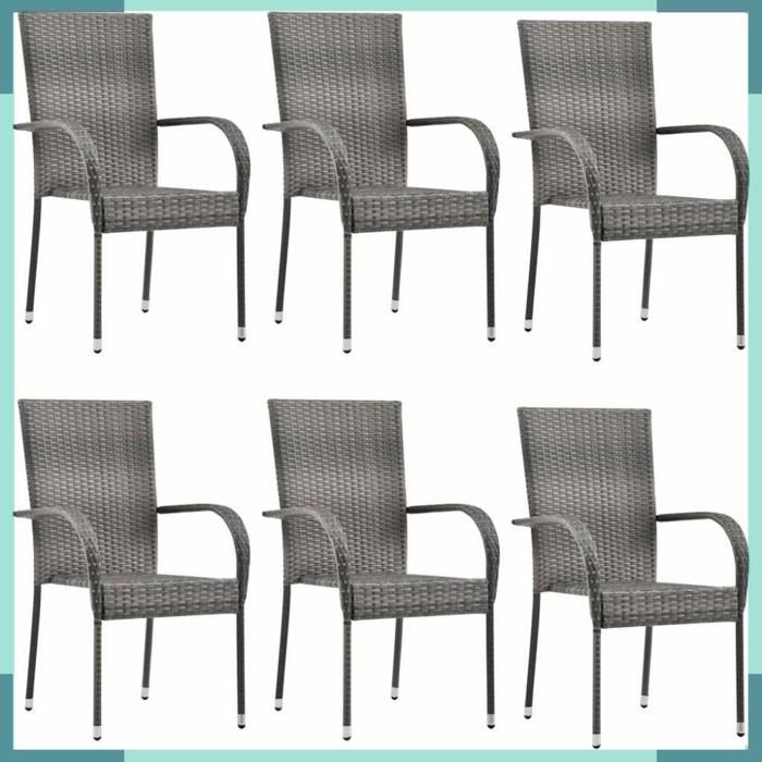310088 Chaises empilables dextérieur lot de 6 Gris Résine tressée