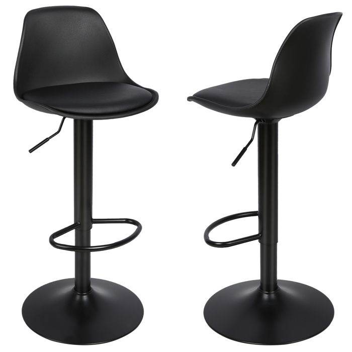 KEDIA Tabouret de Bar Lot de 2 Chaise de Cuisine Rembourré PU Repose-Pieds Montage Simple Industriel Cuisine noir pur