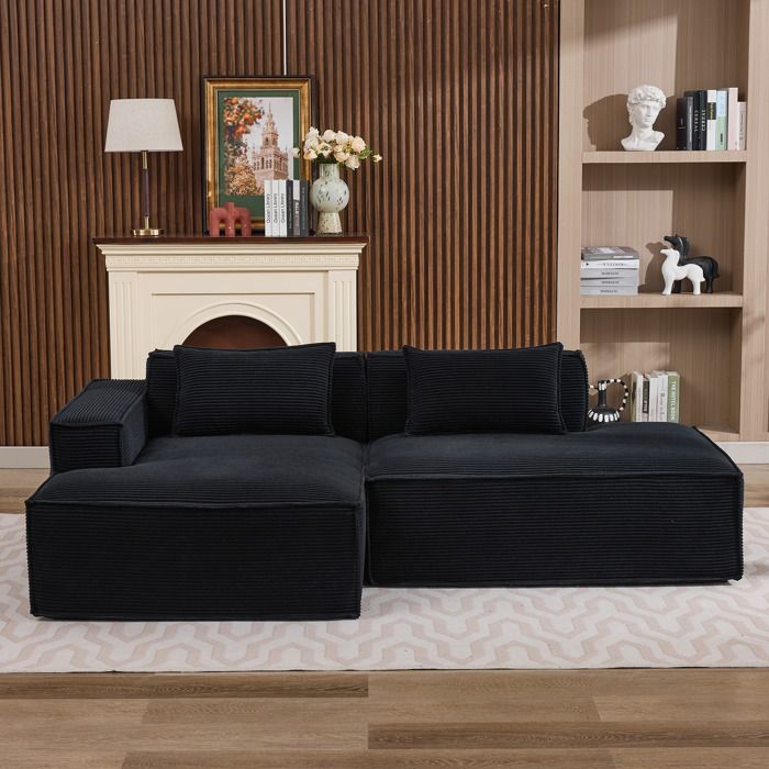Canapés - Modèle 235 cm - Noir - 2 coussins - Ressorts ensachés